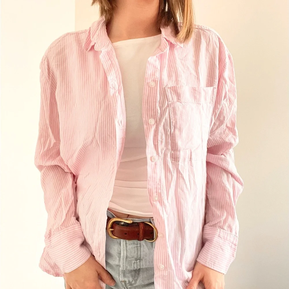 Lola Rivers Pink Seersucker Striped Button-Up Shirt